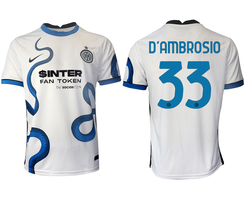 Men 2021-2022 Club Inter Milan away aaa version white #33 Soccer Jersey->inter milan jersey->Soccer Club Jersey